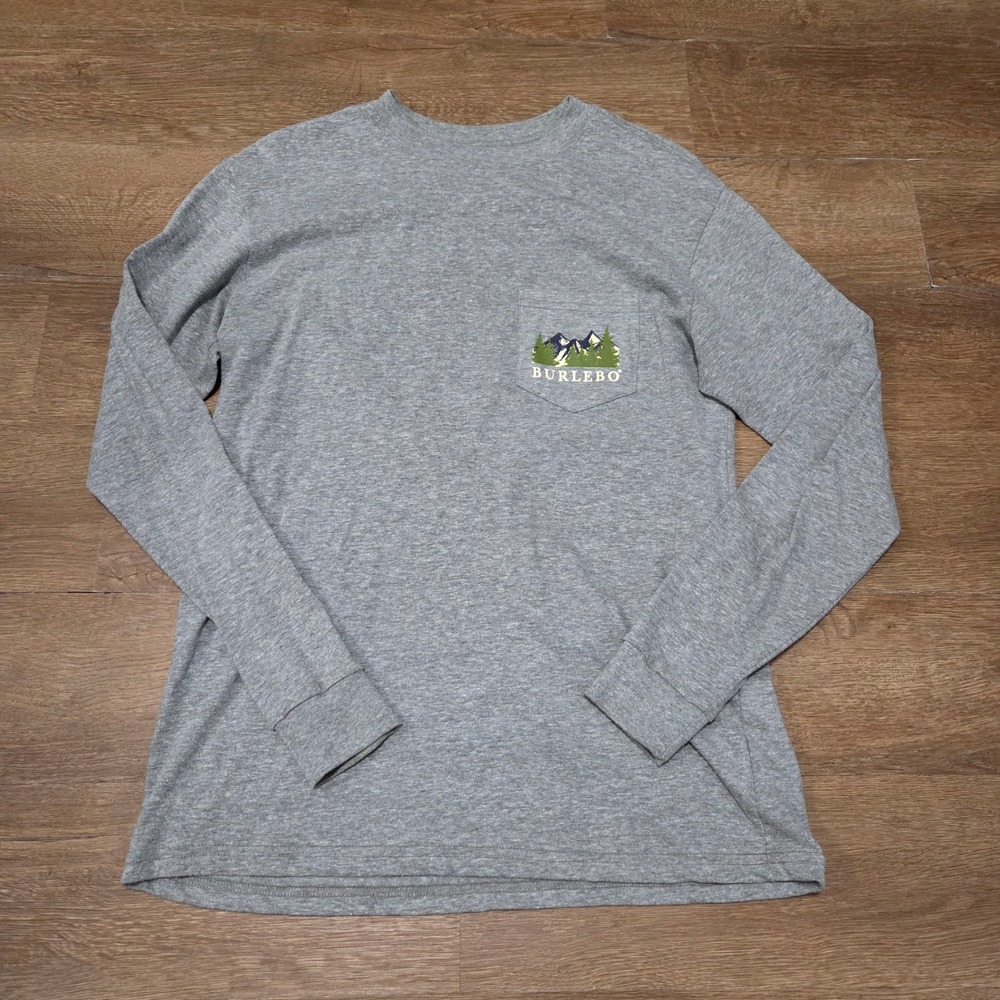 Burlebo Mens Wild By Nature Long Sleeve Pocket T-Shirt Heather Gray Graphic M